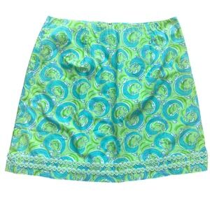 Lilly Pulitzer Carmella Skirt 8 Pistachio Green Lizard Print Floral Trim Coastal